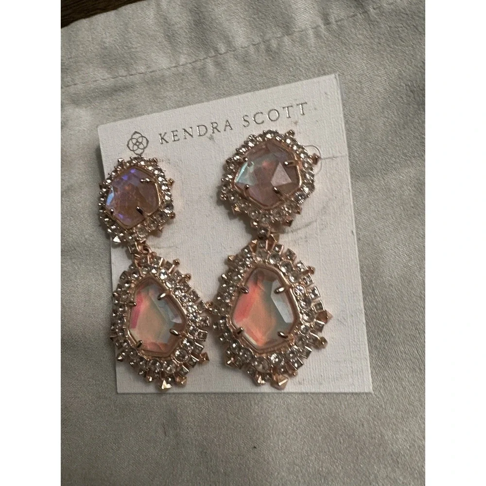 Kendra Scott Althea Earrings In‎ Rose Gold Dichroic Glass Dangle Statement Rare